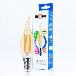Світлодіодна лампа Biom FL-415 C35 LT 4W E14 2530K Amber свічка на вітрі