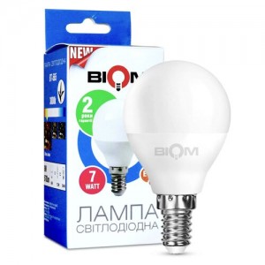 Свiтлодiодна лампа Biom BT-565 G45 7W E14 3000К матова