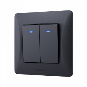 Вимикач двоклавішний з підсвіткою чорний графіт VIDEX BINERA