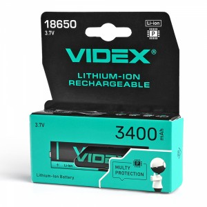 Акумулятор Videx літій-іонний 18650-P (захист) 3400mAh color box/1шт