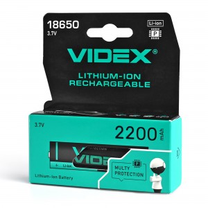 Акумулятор Videx літій-іонний 18650-P (захист) 2200mAh color box/1шт