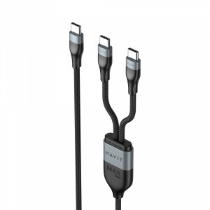 Кабель USB-C - USB-C + USB-C HAVIT HV-CB6325 PD100W 5A 1.2м