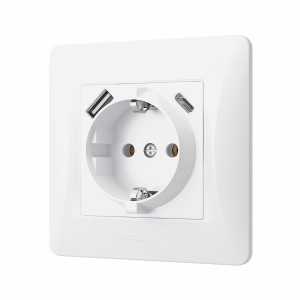 Розетка одинарна із заземленням з USB+USB-C біла VIDEX BINERA