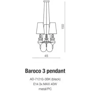 Люстра Azzardo Baroco 3 Pendant AD7121S-3 BK (AZ2163)