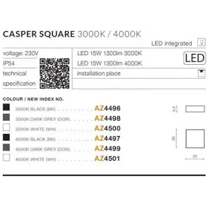Вуличний стельовий світильник Azzardo AZ4499 CASPER SQUARE 4000K DGR