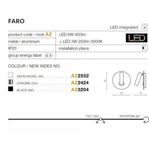 Бра з лампою для читання Azzardo AZ3204 Faro (black)