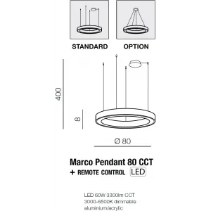 Люстра Azzardo MARCO PENDANT 80 CCT WH + REMOTE CONTROL AZ5046