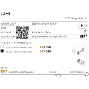 Бра спрямованого світла Azzardo AZ4556 LUMI 3000K WH