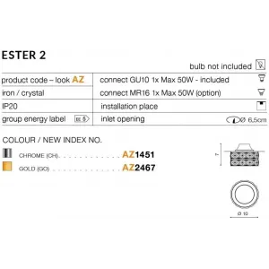 Кришталевий точковий світильник Azzardo Ester 2 DM1000-2-GO (AZ2467)