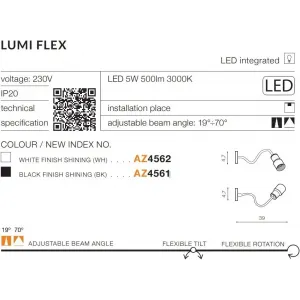 Бра спрямованого світла Azzardo AZ4561 LUMI FLEX BK
