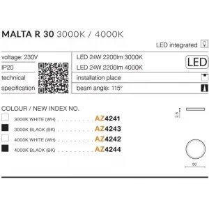 Стельовий світильник Azzardo AZ4244 MALTA R 30 4000K BK