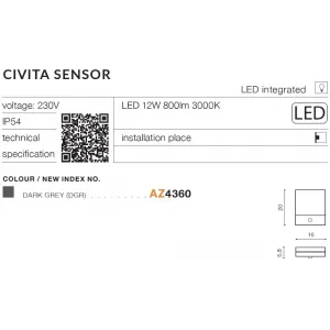 Настінний вуличний світильник Azzardo AZ4360 CIVITA SENSOR DGR