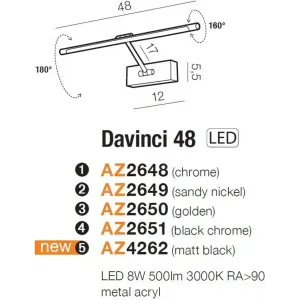 Підсвітка для картин та дзеркал Azzardo AZ4262 DAVINCI 48 MATT BLACK