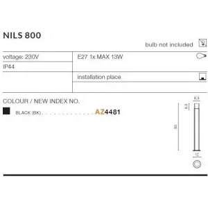 Світильник вуличний Azzardo AZ4481 NILS 800 BK