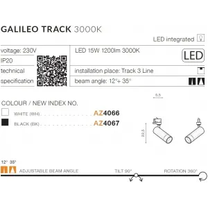 Трековий світильник Azzardo AZ4066 GALILEO TRACK 3LINE 15W 3000K WH