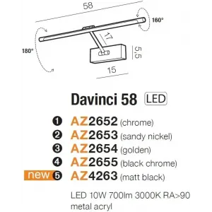 Підсвітка для картин та дзеркал Azzardo AZ4263 DAVINCI 58 MATT BLACK