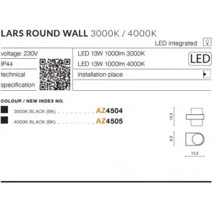 Вуличне підсвічування фасаду Azzardo AZ4504 LARS ROUND WALL 3000K DGR