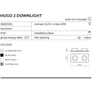 Точковий врізний світильник Azzardo Hugo 2 Downlight GM2203-ALU (AZ1737)