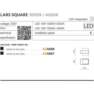 Вуличне підсвічування фасаду Azzardo AZ4507 LARS SQUARE WALL 4000K DGR