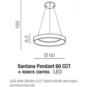 Люстра Azzardo SANTANA PENDANT 60 CCT BK + REMOTE CONTROL AZ5008
