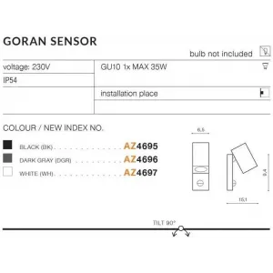 Вуличне підсвічування фасаду Azzardo AZ4697 GORAN SENSOR WH