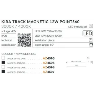 Світильник для магнітної системи Azzardo AZ4596 KIRA TRACK MAGNETIC 12W POINTS60 3000K WH