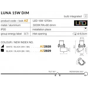 Точковий врізний світильник Azzardo AZ2828 Luna 15W Dim
