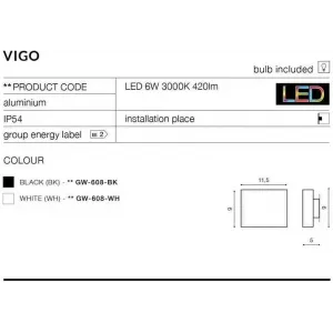 Вулична підсвітка фасаду Azzardo Vigo GW-608-WH (AZ2202)