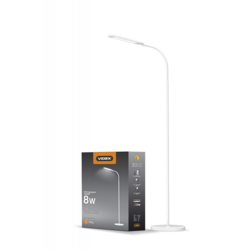 LED торшер підлоговий білий VIDEX TF0702W 8W 3000-5500K